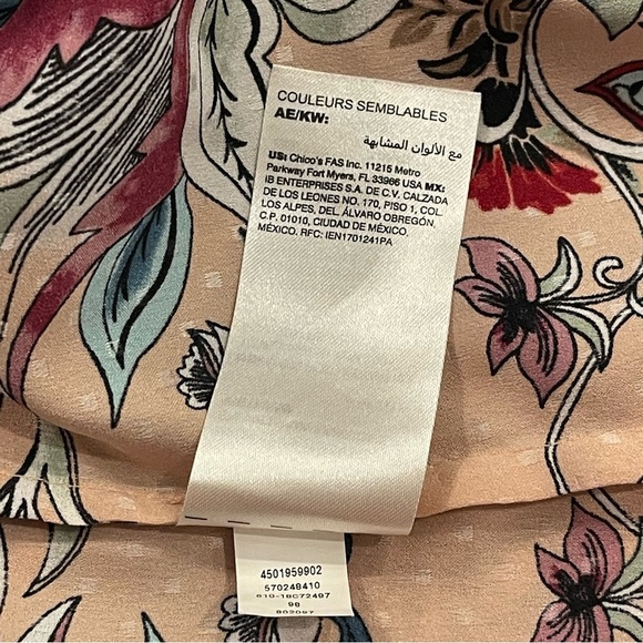 Chicos Long Sleeve Satin Shirt Size2 (12/14) Multicolor Floral Hidden Button Up - Picture 9 of 11